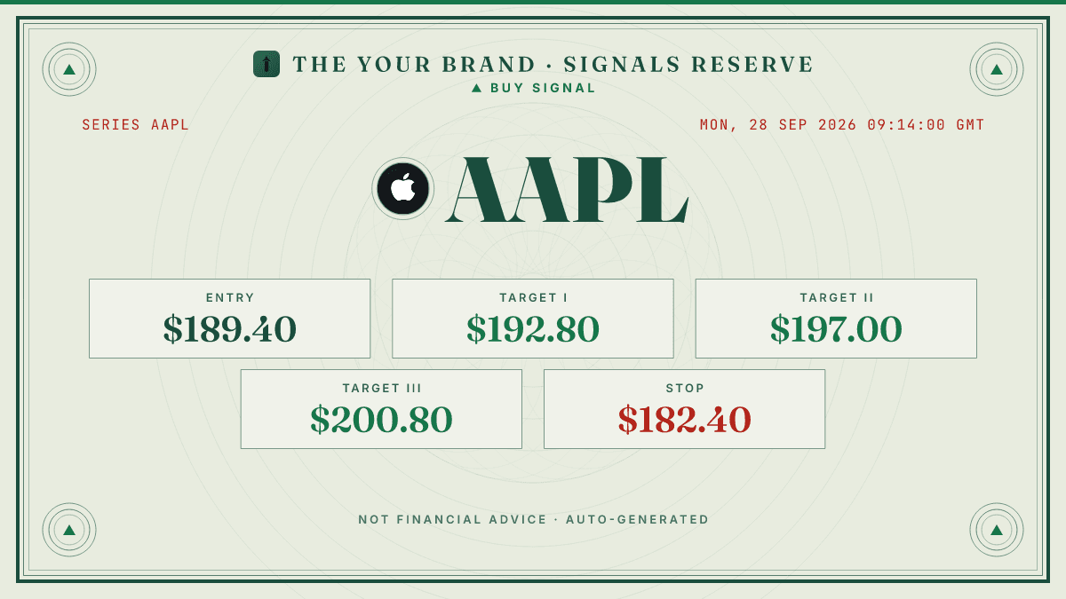 Banknote card design, buy side, a real render from the TickerShare engine